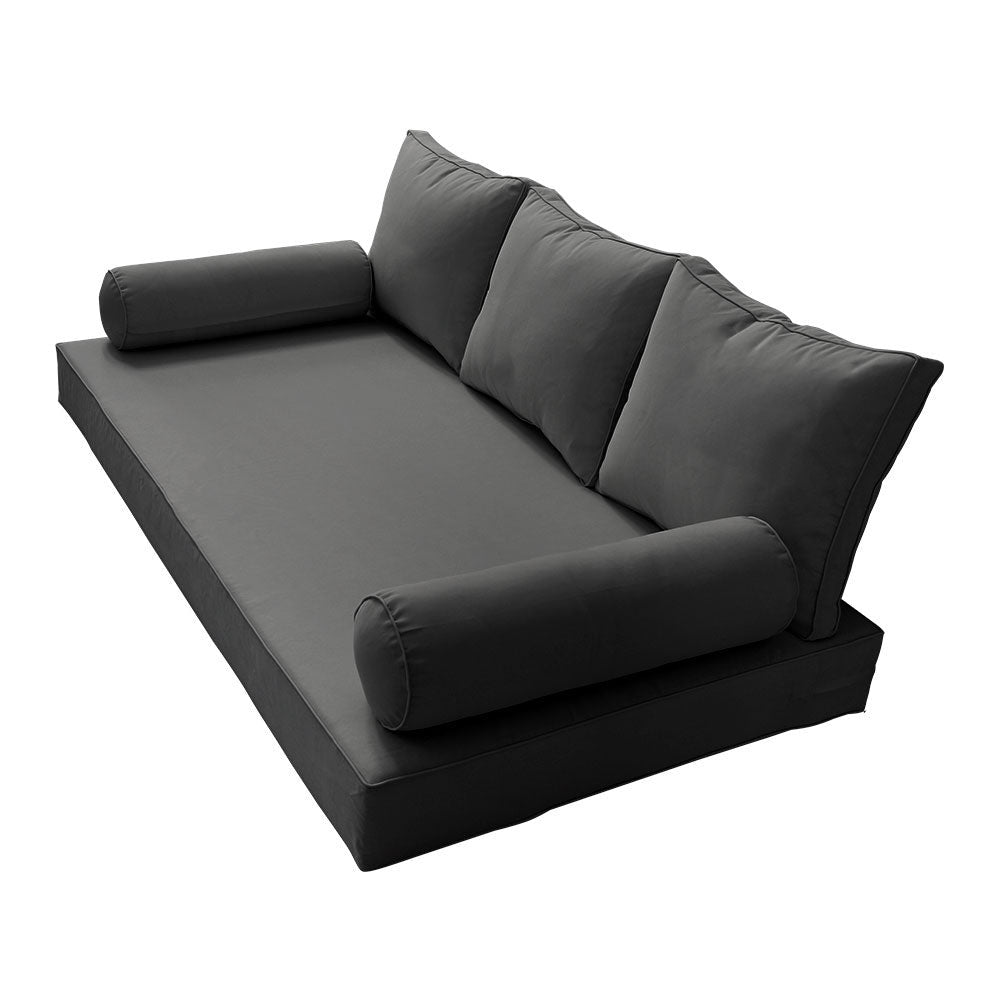 STYLE 3 - Mattress & Pillow Bolster Cushion for Outdoor Indoor Daybed Porch Swing Bed Piped Trim Twin-XL Size AD003 | COVERS ONLY |