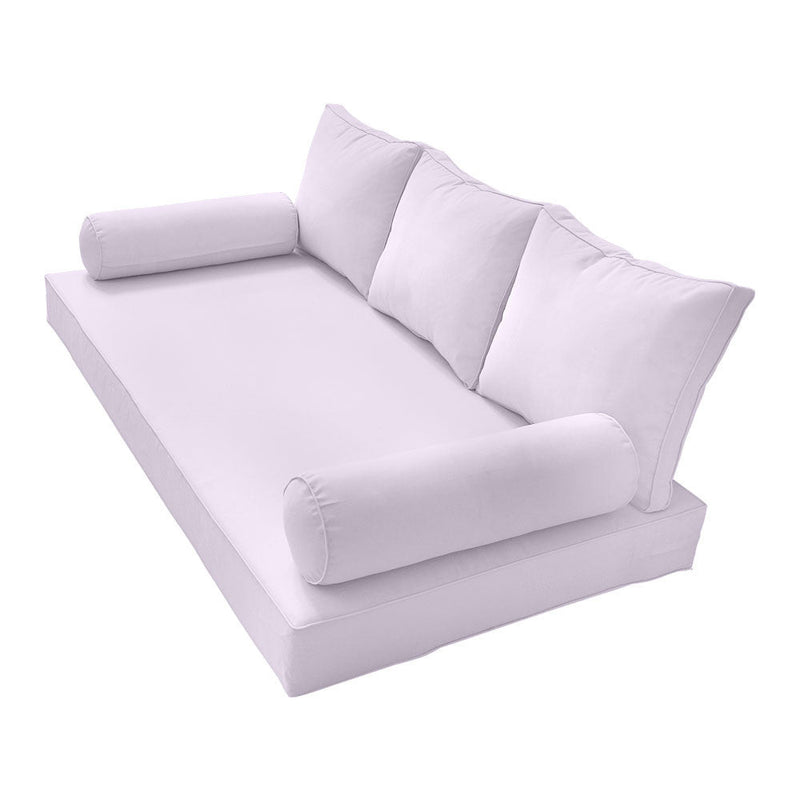 STYLE 3 - Mattress & Pillow Bolster Cushion for Outdoor Indoor Daybed Porch Swing Bed Piped Trim Twin-XL Size AD107 | COVERS ONLY |