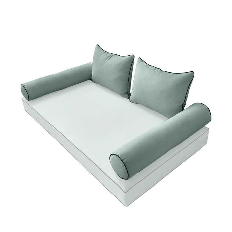 STYLE 4 Pillow & Bolster Cushion for Outdoor Indoor Daybed Porch Swing Bed Crib Size Contrast Trim AD001 | COVERS ONLY |