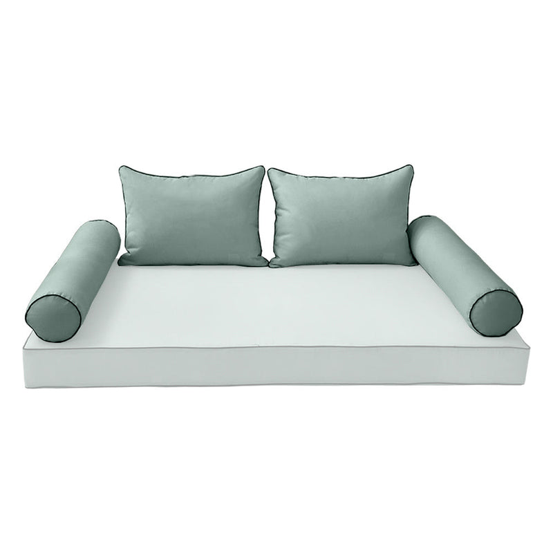 STYLE 4 Pillow & Bolster Cushion for Outdoor Indoor Daybed Porch Swing Bed Crib Size Contrast Trim AD001 | COVERS ONLY |