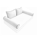 Elegant cushion and bolster set featuring refined craftsmanship and knife-edge detailing, designed for versatile indoor and outdoor comfort.