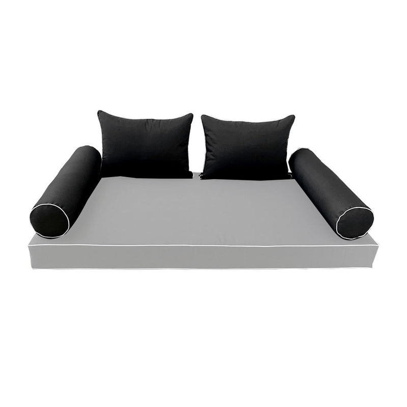 STYLE 4 Pillow & Bolster Cushion for Outdoor Indoor Daybed Porch Swing Bed Crib Size Contrast Trim AD109 | COVERS ONLY |