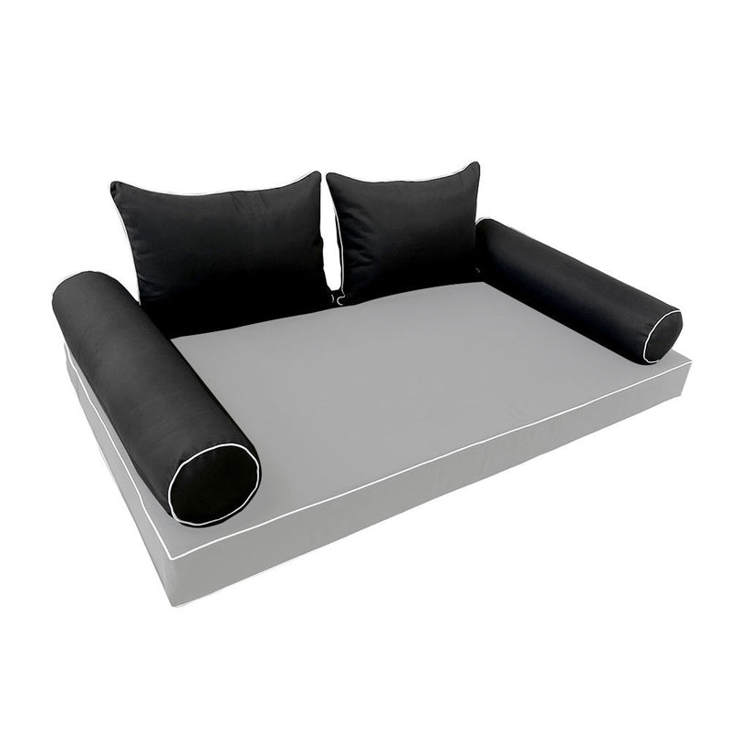 STYLE 4 Pillow & Bolster Cushion for Outdoor Indoor Daybed Porch Swing Bed Crib Size Contrast Trim AD109 | COVERS ONLY |