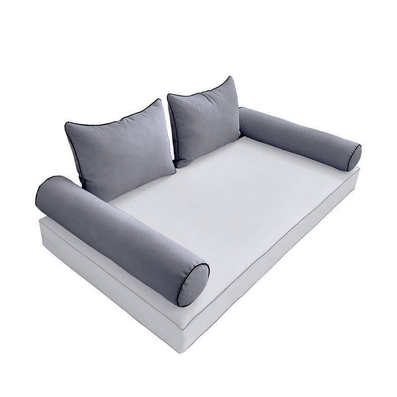 STYLE 4 Pillow & Bolster Cushion for Outdoor Indoor Daybed Porch Swing Bed Full Size Contrast Trim AD001 | COVERS ONLY |