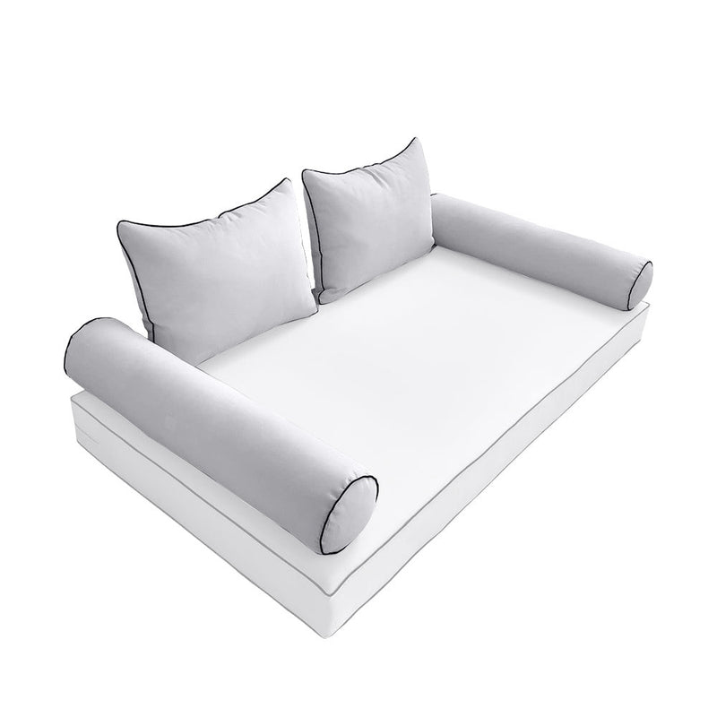 STYLE 4 Pillow & Bolster Cushion for Outdoor Indoor Daybed Porch Swing Bed Full Size Contrast Trim AD105 | COVERS ONLY |