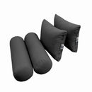 Four-piece pillow and bolster cushion set including seat cushion, two square back pillows, and two bolster pillows for indoor or outdoor seating.