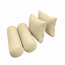 Four-piece pillow and bolster cushion set including seat cushion, two square back pillows, and two bolster pillows for indoor or outdoor seating.