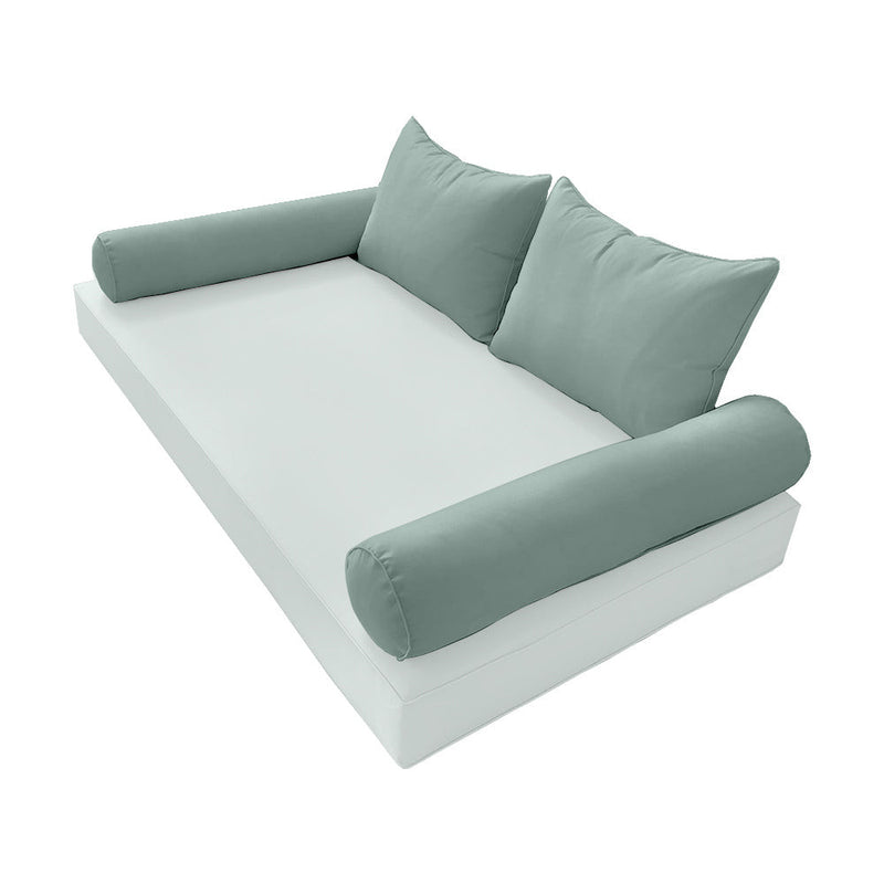 STYLE 4 Pillow & Bolster Cushion for Outdoor Indoor Daybed Porch Swing Bed Full Size Piped Trim AD002 | COVERS ONLY |