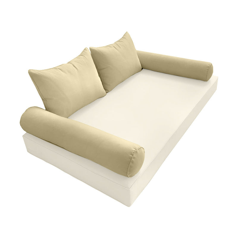 STYLE 4 Pillow & Bolster Cushion for Outdoor Indoor Daybed Porch Swing Bed Full Size Piped Trim AD103 | COVERS ONLY |