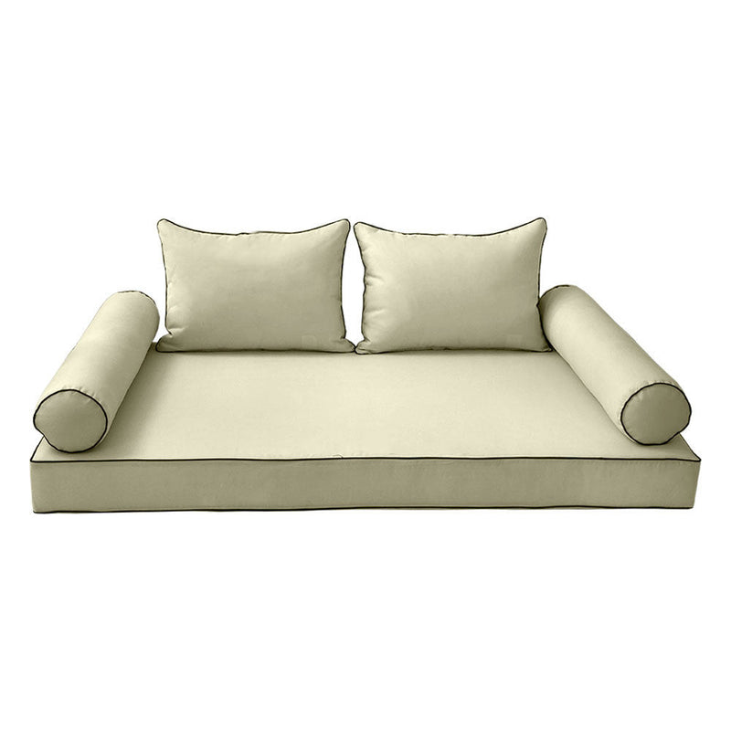 STYLE 4 - Mattress & Pillow Bolster Cushion for Outdoor Indoor Daybed Porch Swing Bed Contrast Trim Full Size AD005 | COVERS ONLY |