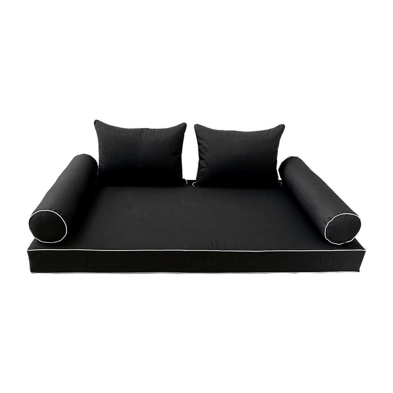 STYLE 4 - Mattress & Pillow Bolster Cushion for Outdoor Indoor Daybed Porch Swing Bed Contrast Trim Full Size AD109 | COVERS ONLY |