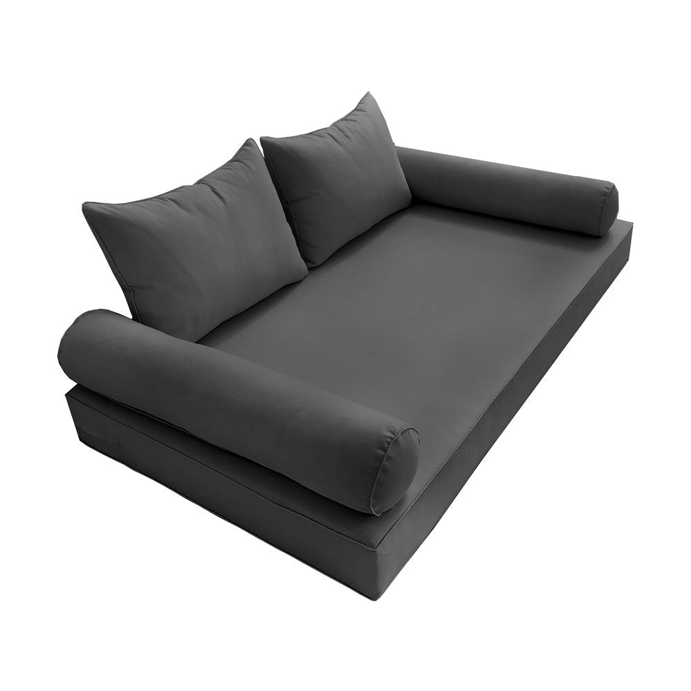 STYLE 4 - Mattress & Pillow Bolster Cushion for Outdoor Indoor Daybed Porch Swing Bed Piped Trim Full Size AD003 | COVERS ONLY |