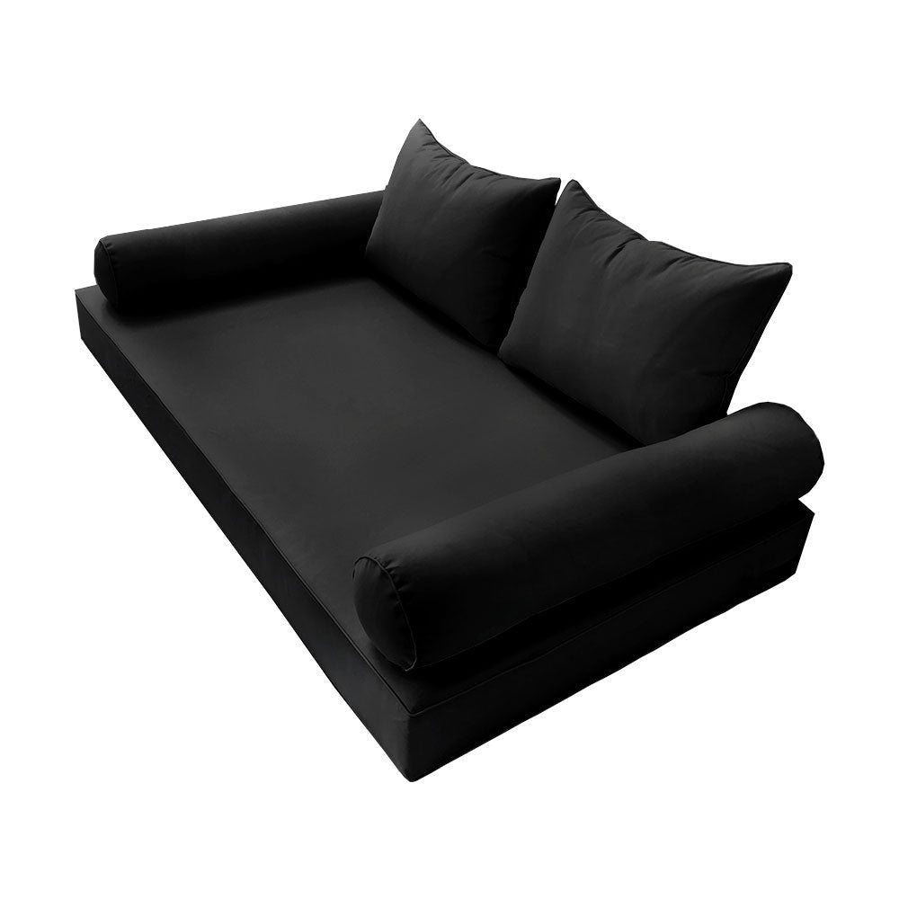 STYLE 4 - Mattress & Pillow Bolster Cushion for Outdoor Indoor Daybed Porch Swing Bed Piped Trim Full Size AD109 | COVERS ONLY |