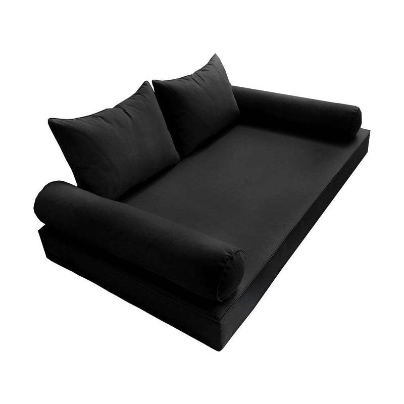 STYLE 4 - Mattress & Pillow Bolster Cushion for Outdoor Indoor Daybed Porch Swing Bed Piped Trim Full Size AD109 | COVERS ONLY |