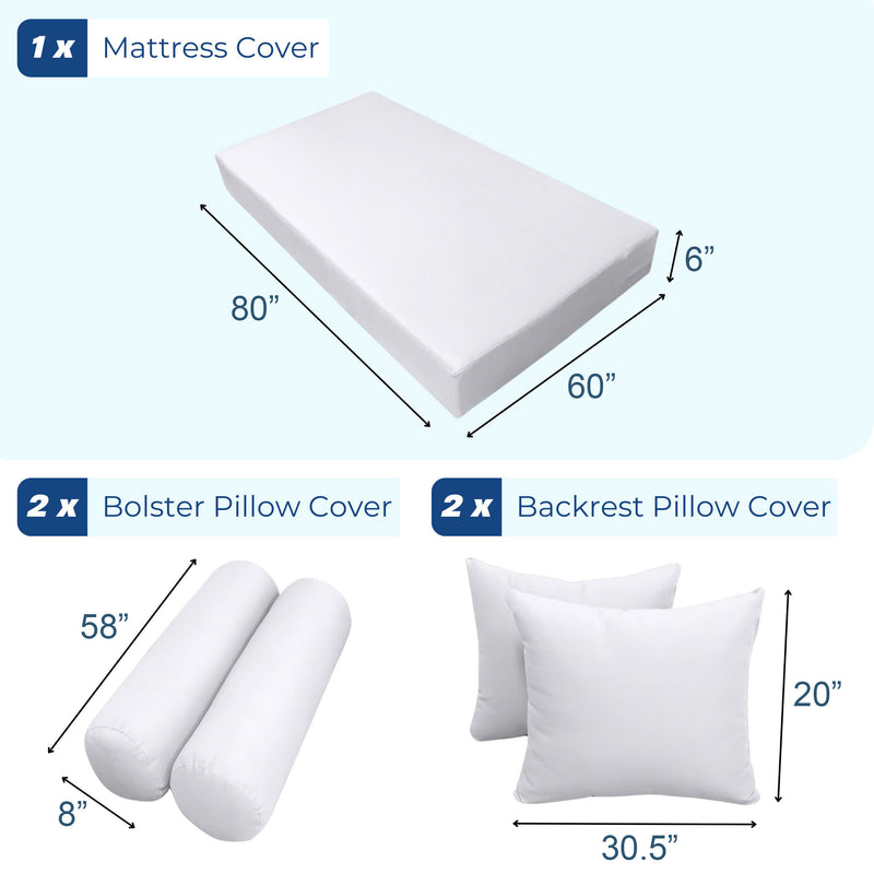 STYLE 4 - Mattress & Pillow Bolster Cushion for Outdoor Indoor Daybed Porch Swing Bed Knife Edge Queen Size AD109 | COVERS ONLY |