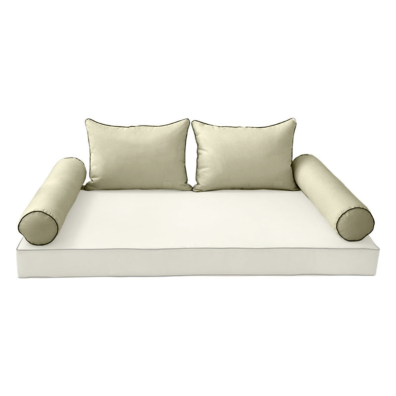 STYLE 4 Pillow & Bolster Cushion for Outdoor Indoor Daybed Porch Swing Bed Twin Size Contrast Trim AD005 | COVERS ONLY |