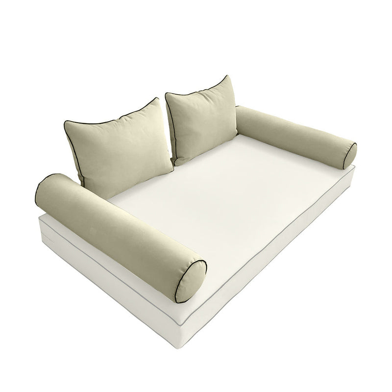 STYLE 4 Pillow & Bolster Cushion for Outdoor Indoor Daybed Porch Swing Bed Twin Size Contrast Trim AD005 | COVERS ONLY |