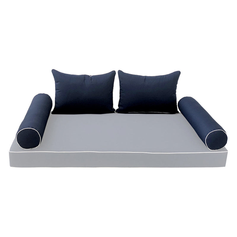 STYLE 4 Pillow & Bolster Cushion for Outdoor Indoor Daybed Porch Swing Bed Twin Size Contrast Trim AD101 | COVERS ONLY |