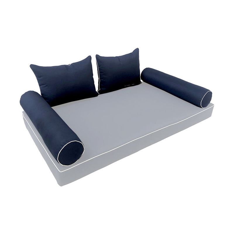 STYLE 4 Pillow & Bolster Cushion for Outdoor Indoor Daybed Porch Swing Bed Twin Size Contrast Trim AD101 | COVERS ONLY |