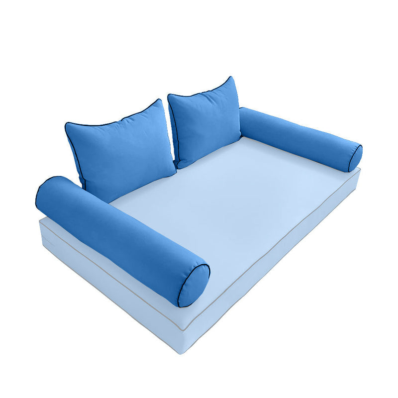 STYLE 4 Pillow & Bolster Cushion for Outdoor Indoor Daybed Porch Swing Bed Twin Size Contrast Trim AD102 | COVERS ONLY |