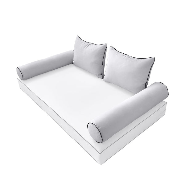 STYLE 4 Pillow & Bolster Cushion for Outdoor Indoor Daybed Porch Swing Bed Twin Size Contrast Trim AD105 | COVERS ONLY |