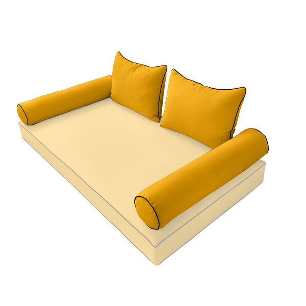STYLE 4 Pillow & Bolster Cushion for Outdoor Indoor Daybed Porch Swing Bed Twin Size Contrast Trim AD108 | COVERS ONLY |