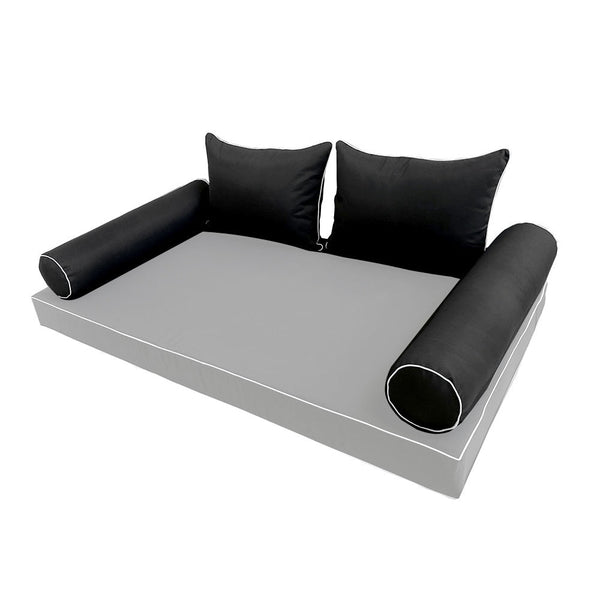 STYLE 4 Pillow & Bolster Cushion for Outdoor Indoor Daybed Porch Swing Bed Twin Size Contrast Trim AD109 | COVERS ONLY |