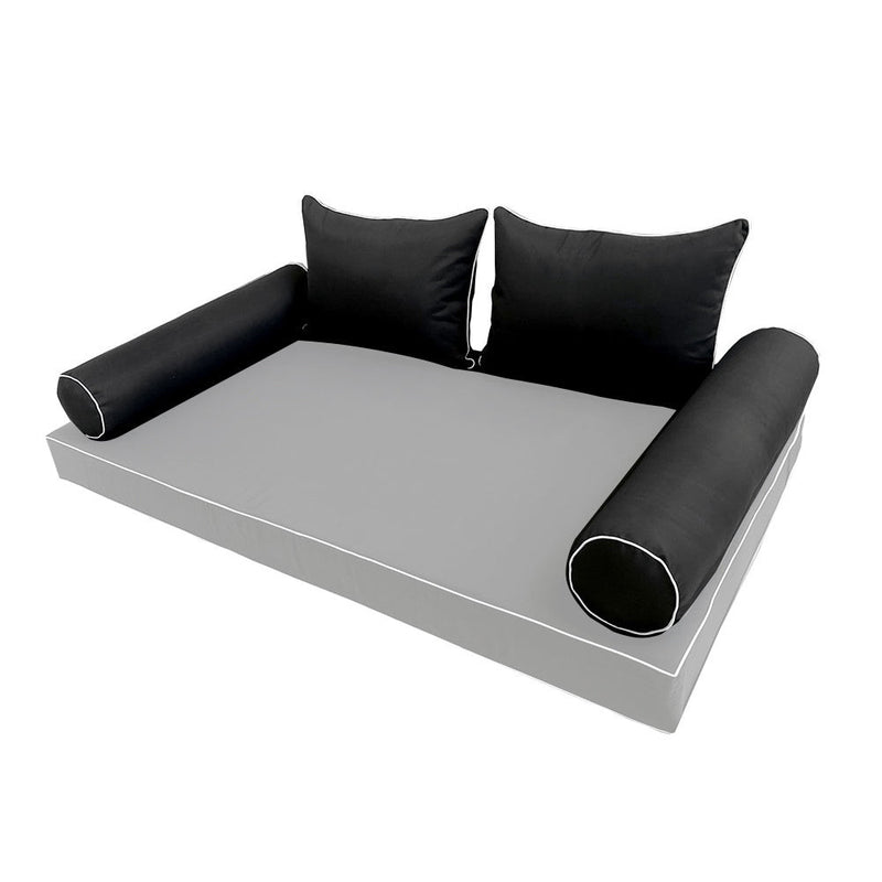STYLE 4 Pillow & Bolster Cushion for Outdoor Indoor Daybed Porch Swing Bed Twin Size Contrast Trim AD109 | COVERS ONLY |