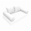 Elegant cushion and bolster set featuring refined craftsmanship and knife-edge detailing, designed for versatile indoor and outdoor comfort.