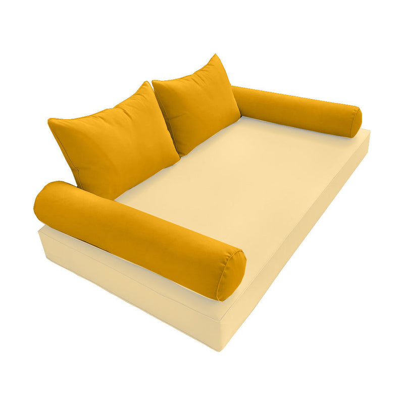 STYLE 4 Pillow & Bolster Cushion for Outdoor Indoor Daybed Porch Swing Bed Twin Size Piped Trim AD108 | COVERS ONLY |