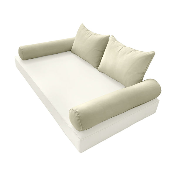 STYLE 4 Pillow & Bolster Cushion for Outdoor Indoor Daybed Porch Swing Bed Twin Size Piped Trim AD005 | COVERS ONLY |