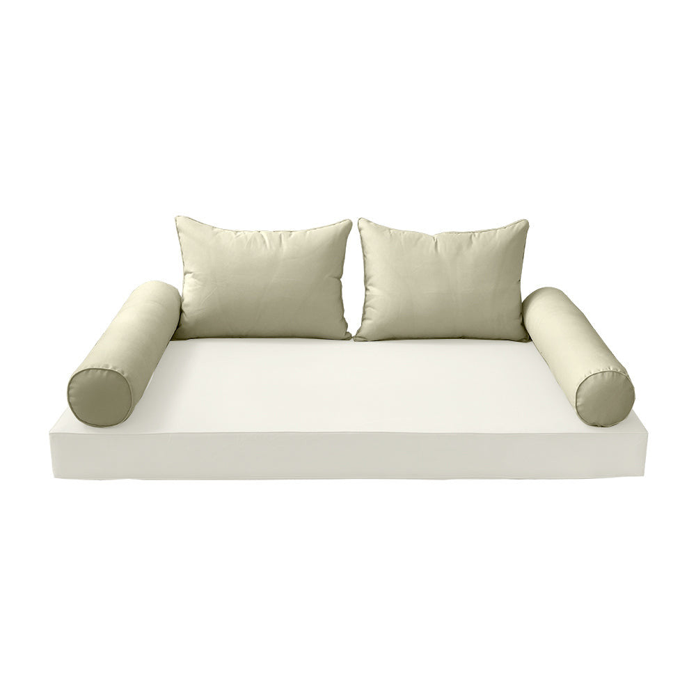 STYLE 4 Pillow & Bolster Cushion for Outdoor Indoor Daybed Porch Swing Bed Twin Size Piped Trim AD005 | COVERS ONLY |