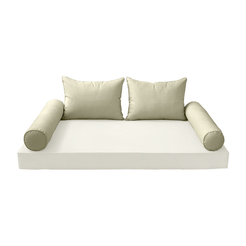 STYLE 4 Pillow & Bolster Cushion for Outdoor Indoor Daybed Porch Swing Bed Twin Size Piped Trim AD005 | COVERS ONLY |