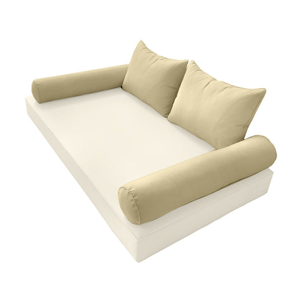 STYLE 4 Pillow & Bolster Cushion for Outdoor Indoor Daybed Porch Swing Bed Twin Size Piped Trim AD103 | COVERS ONLY |