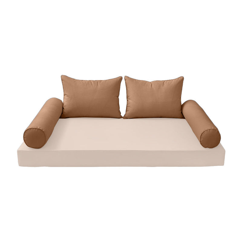 STYLE 4 Pillow & Bolster Cushion for Outdoor Indoor Daybed Porch Swing Bed Twin Size Piped Trim AD104 | COVERS ONLY |