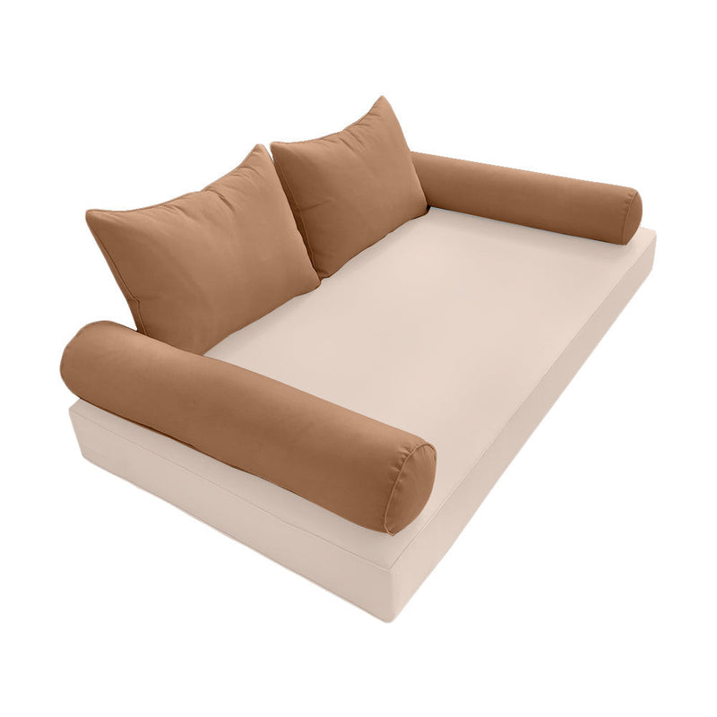 STYLE 4 Pillow & Bolster Cushion for Outdoor Indoor Daybed Porch Swing Bed Twin Size Piped Trim AD104 | COVERS ONLY |