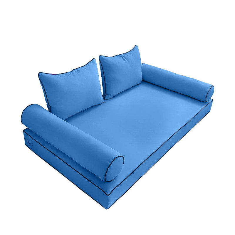 STYLE 4 - Mattress & Pillow Bolster Cushion for Outdoor Indoor Daybed Porch Swing Bed Contrast Trim Twin Size AD102 | COVERS ONLY |