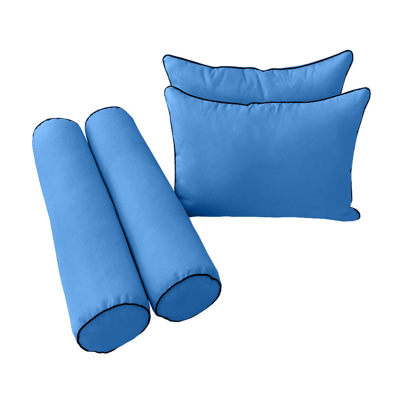 STYLE 4 - Mattress & Pillow Bolster Cushion for Outdoor Indoor Daybed Porch Swing Bed Contrast Trim Twin Size AD102 | COVERS ONLY |