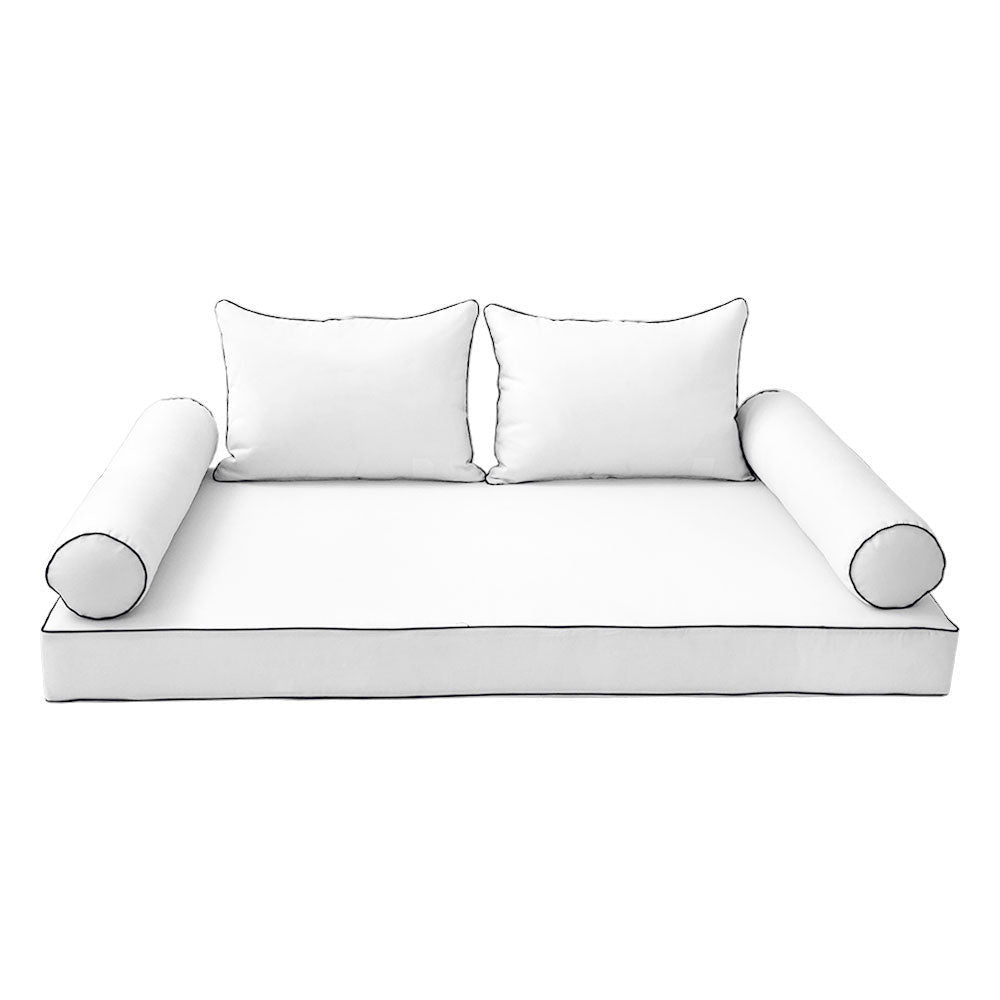 Modern outdoor daybed cushion set with two bolsters and two pillows, ideal for patio, porch, or indoor lounge spaces. — cover only