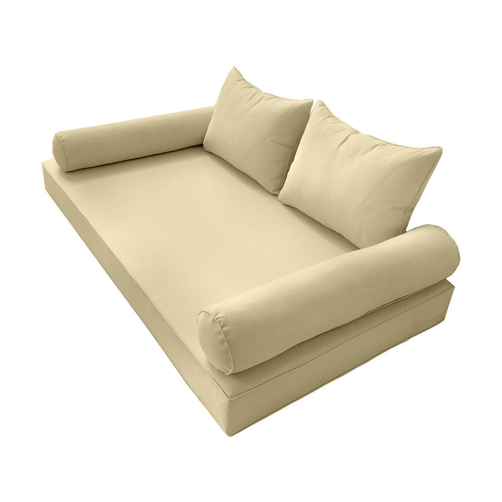STYLE 4 - Mattress & Pillow Bolster Cushion for Outdoor Indoor Daybed Porch Swing Bed Piped Trim Twin Size AD103 | COVERS ONLY |