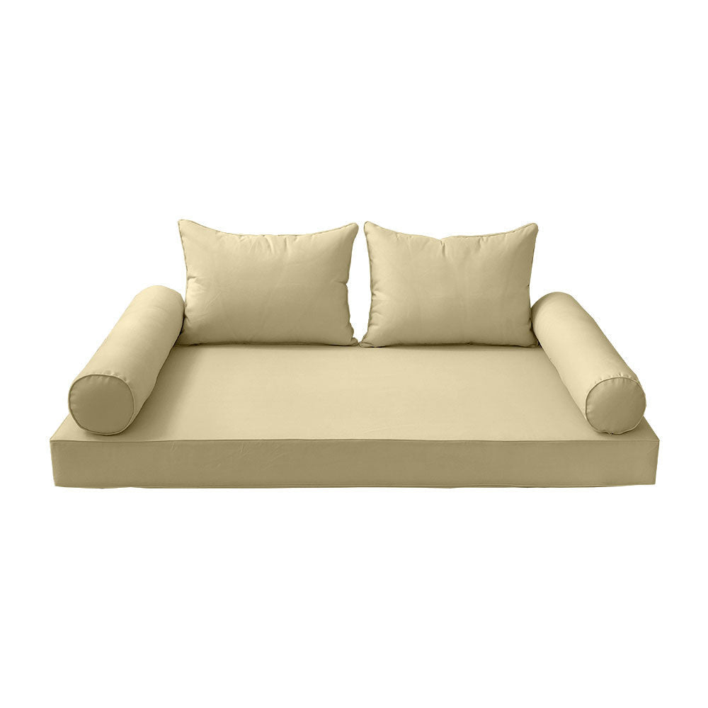 STYLE 4 - Mattress & Pillow Bolster Cushion for Outdoor Indoor Daybed Porch Swing Bed Piped Trim Twin Size AD103 | COVERS ONLY |