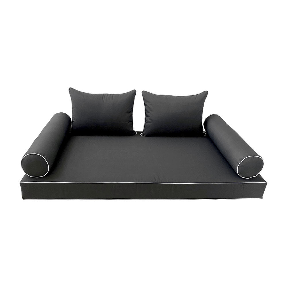 Modern outdoor daybed cushion set with two bolsters and two pillows, ideal for patio, porch, or indoor lounge spaces. — cover only