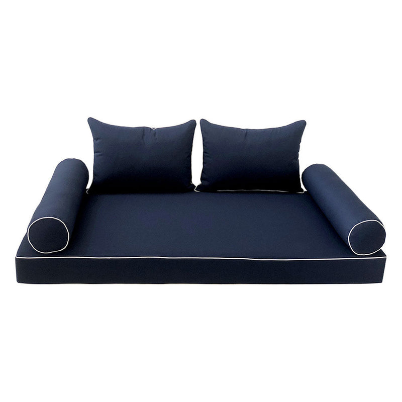 STYLE 4 - Mattress & Pillow Bolster Cushion for Outdoor Indoor Daybed Porch Swing Bed Contrast Trim Twin-XL Size AD101 | COVERS ONLY |