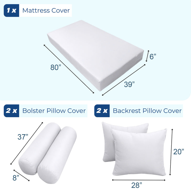 STYLE 4 - Mattress & Pillow Bolster Cushion for Outdoor Indoor Daybed Porch Swing Bed Contrast Trim Twin-XL Size AD101 | COVERS ONLY |