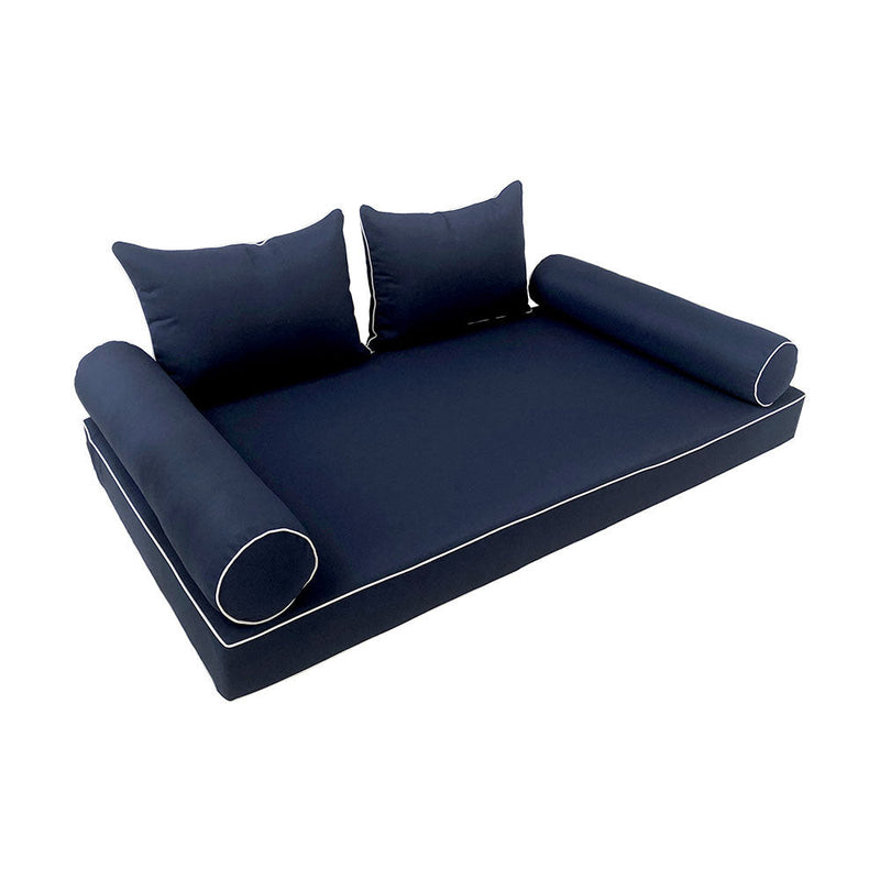 STYLE 4 - Mattress & Pillow Bolster Cushion for Outdoor Indoor Daybed Porch Swing Bed Contrast Trim Twin-XL Size AD101 | COVERS ONLY |