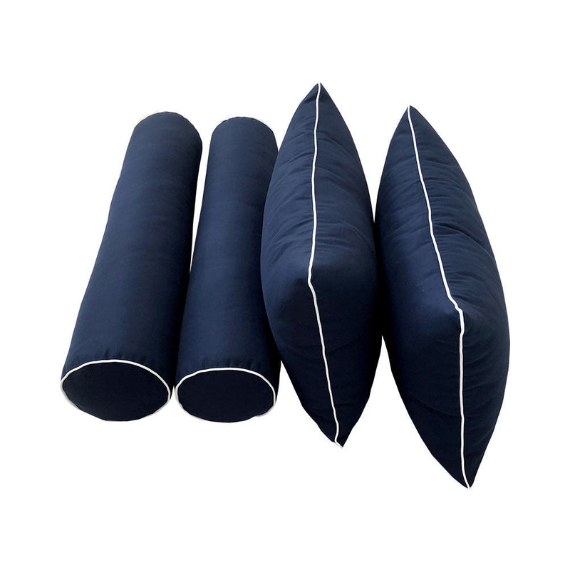 STYLE 4 - Mattress & Pillow Bolster Cushion for Outdoor Indoor Daybed Porch Swing Bed Contrast Trim Twin-XL Size AD101 | COVERS ONLY |