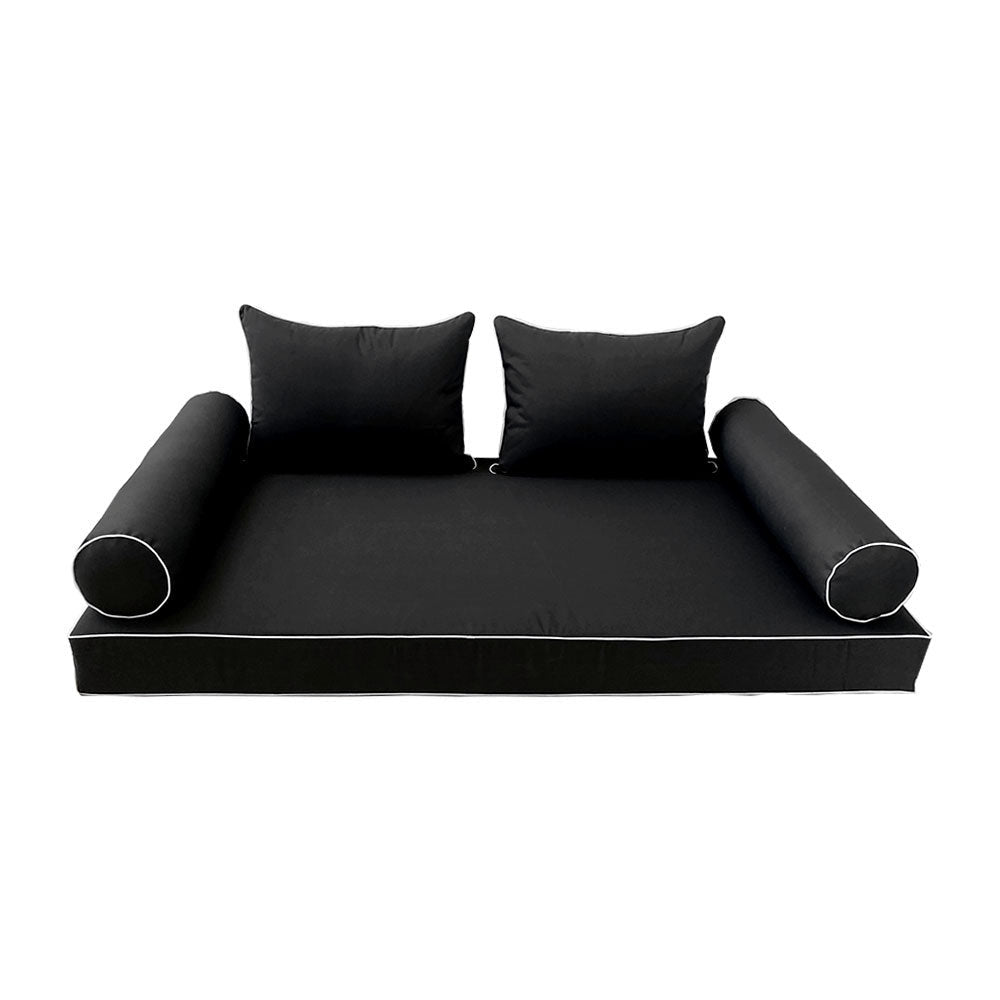 Modern outdoor daybed cushion set with two bolsters and two pillows, ideal for patio, porch, or indoor lounge spaces. — cover only