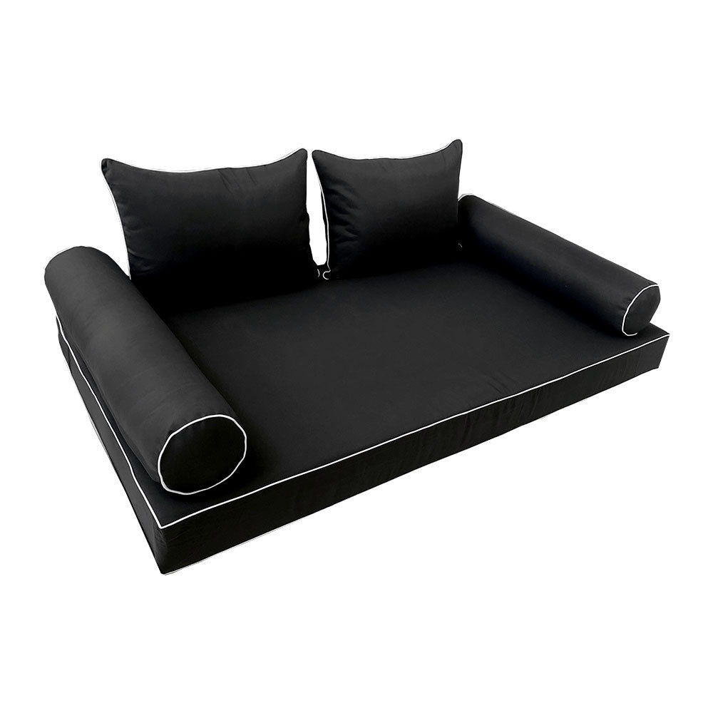 Elegant cushion and bolster set featuring refined craftsmanship and knife-edge detailing, designed for versatile indoor and outdoor comfort.
