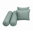 Five-piece pillow and bolster cushion set including seat cushion, two square back pillows, and two bolster pillows for indoor or outdoor seating