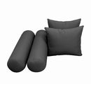 Five-piece pillow and bolster cushion set including seat cushion, two square back pillows, and two bolster pillows for indoor or outdoor seating